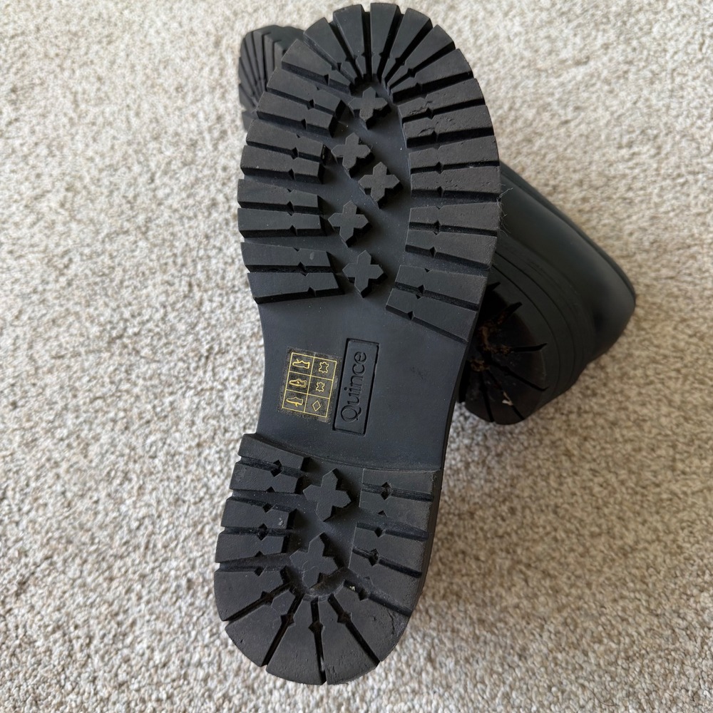 Quince Italian Leather Lug Sole Loafers 7.5 Black Slip On Platform Work Travel - Picture 5 of 10